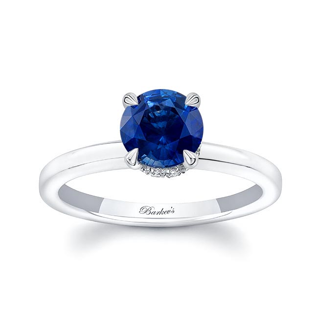 Platinum Round Hidden Halo Lab Grown Blue Sapphire And Diamond Engagement Ring