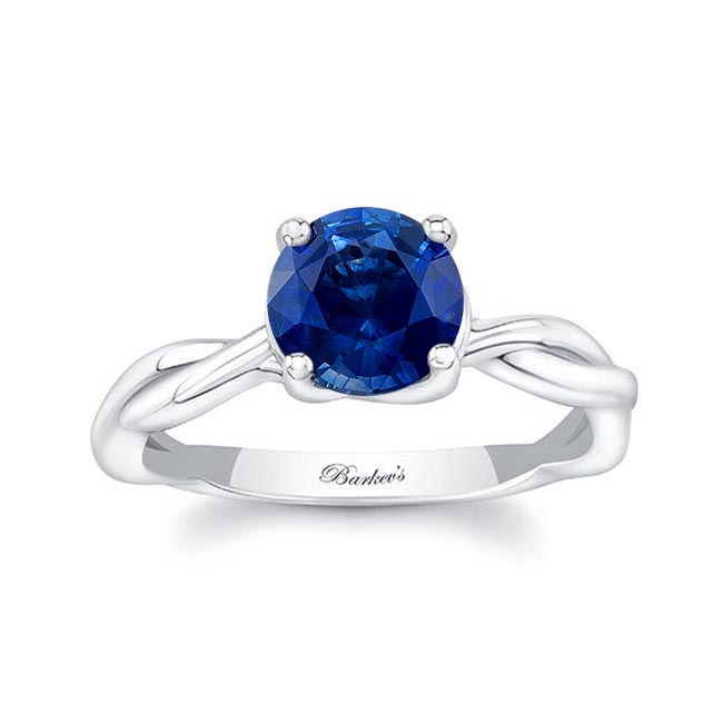 White Gold Lab Grown Blue Sapphire Twist Solitaire Engagement Ring