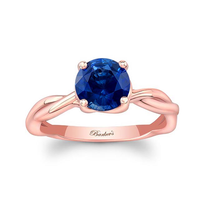 Rose Gold Blue Sapphire Twist Solitaire Engagement Ring