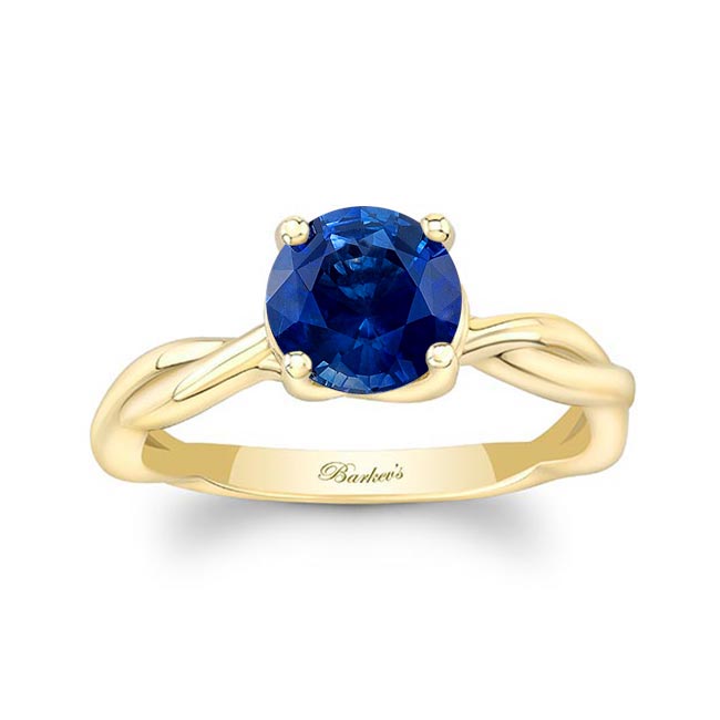 Yellow Gold Lab Grown Blue Sapphire Twist Solitaire Engagement Ring