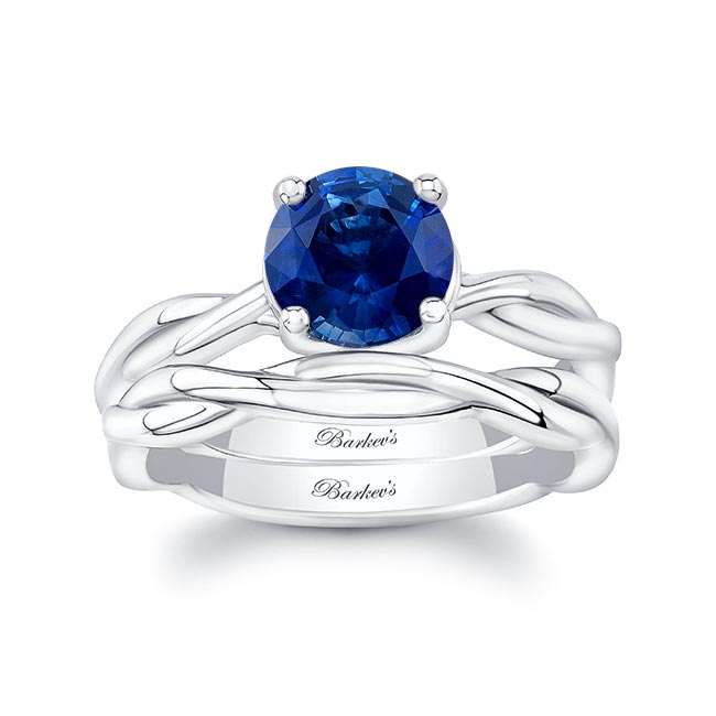 White Gold Lab Grown Blue Sapphire Twist Solitaire Bridal Set