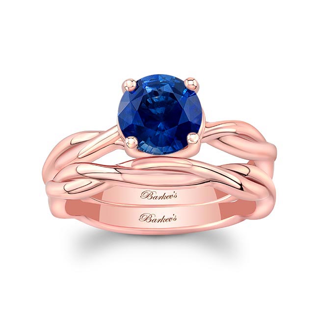 Rose Gold Blue Sapphire Twist Solitaire Bridal Set