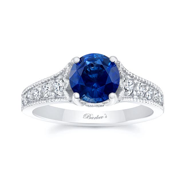 White Gold Blue Sapphire And Diamond Vintage Ring