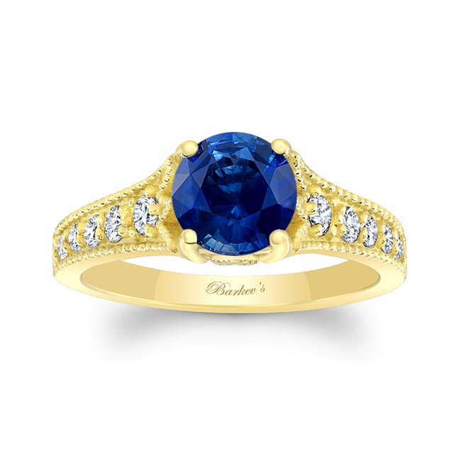 Yellow Gold Blue Sapphire And Diamond Vintage Ring