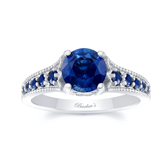 White Gold Blue Sapphire Vintage Ring