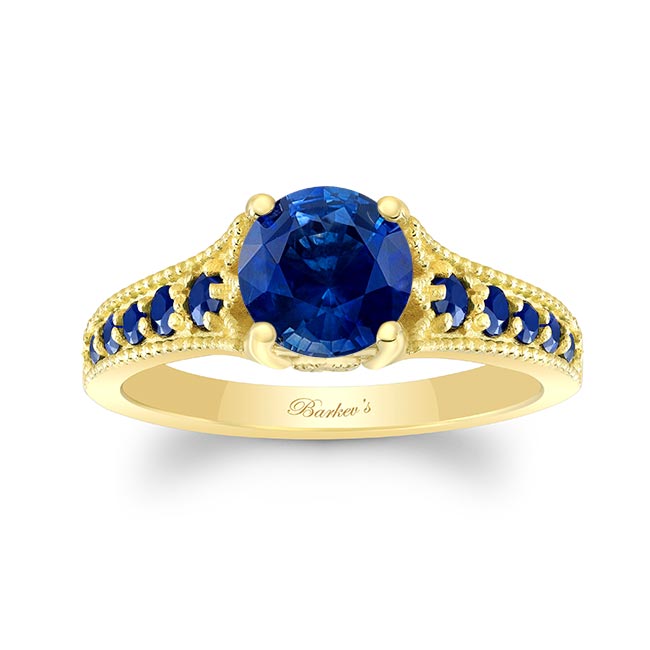 Yellow Gold Lab Blue Sapphire Vintage Ring