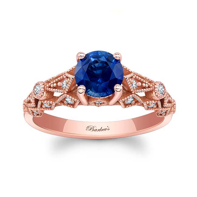 Rose Gold Vintage Lab Grown Blue Sapphire And Diamond Ring
