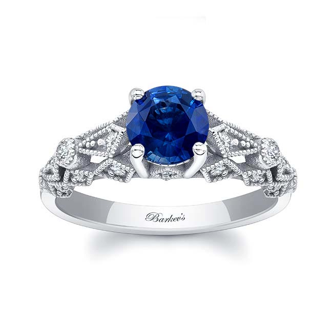White Gold Vintage Lab Grown Blue Sapphire And Diamond Ring