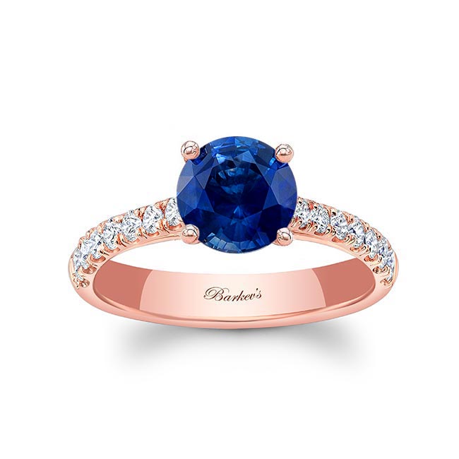 Rose Gold Round Lab Grown Blue Sapphire And Diamond Engagement Ring