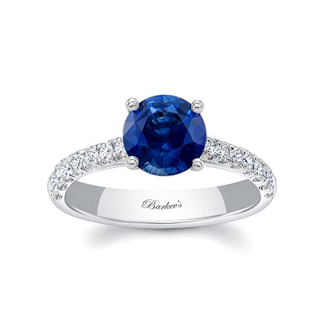 White Gold Round Blue Sapphire And Diamond Engagement Ring
