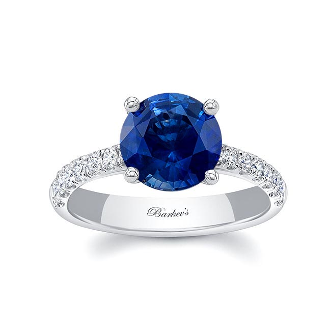 White Gold 3 Carat Round Lab Grown Blue Sapphire And Diamond Engagement Ring