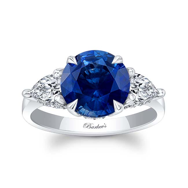 Platinum 3 Carat Round Lab Grown Blue Sapphire And Diamond Ring