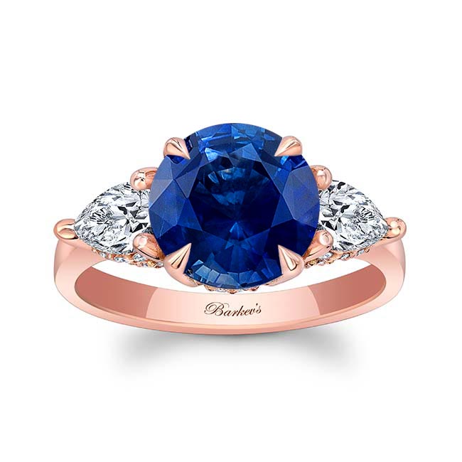 Rose Gold 3 Carat Round Lab Grown Blue Sapphire And Diamond Ring