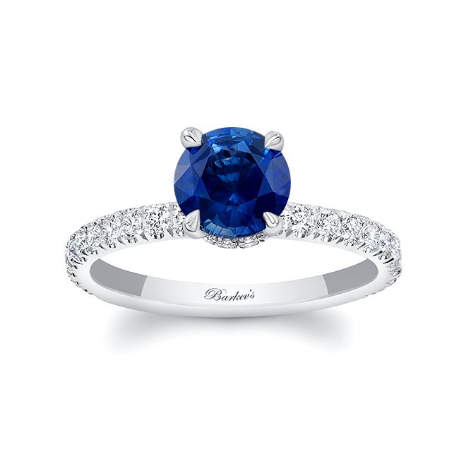 White Gold Lab Grown Blue Sapphire And Diamond Halo Engagement Ring