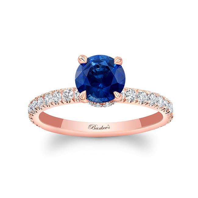 Rose Gold Blue Sapphire And Diamond Halo Engagement Ring