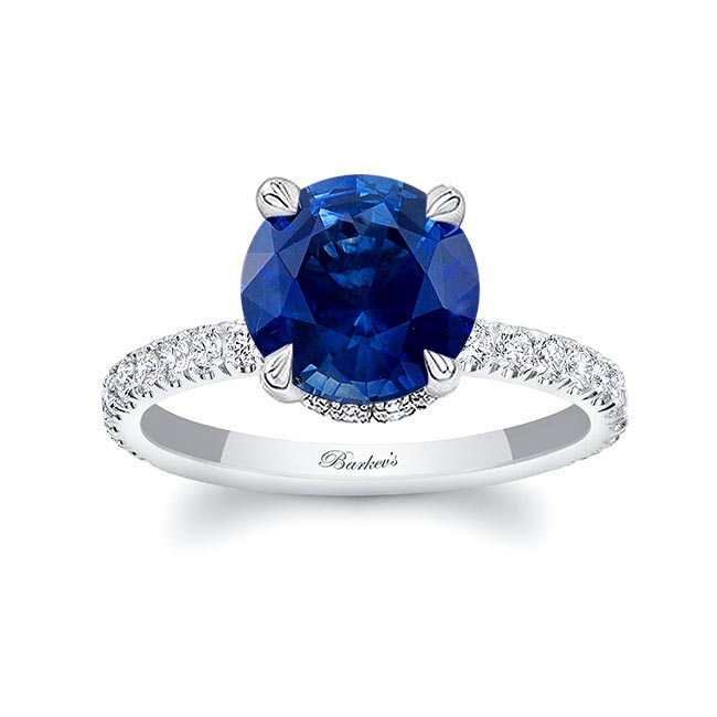 Platinum 3 Carat Lab Grown Blue Sapphire And Diamond Halo Engagement Ring