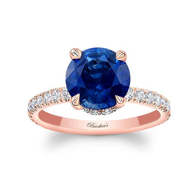 Rose Gold 3 Carat Blue Sapphire And Diamond Halo Engagement Ring
