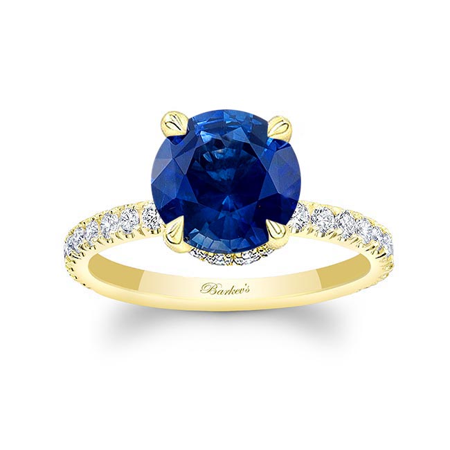 Yellow Gold 3 Carat Lab Grown Blue Sapphire And Diamond Halo Engagement Ring