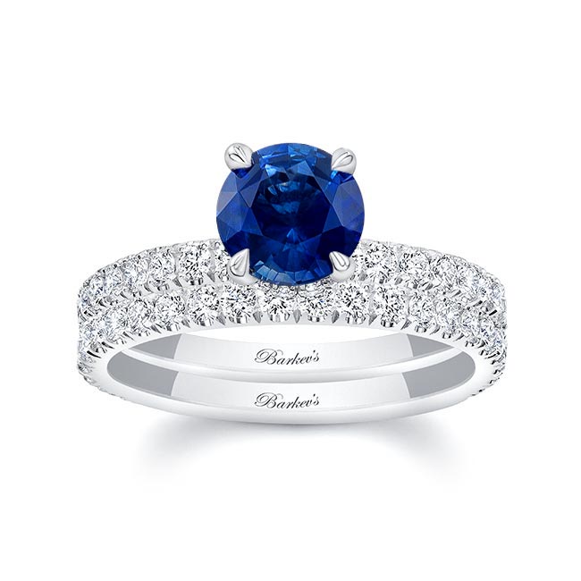 Platinum Lab Grown Blue Sapphire And Diamond Halo Wedding Set