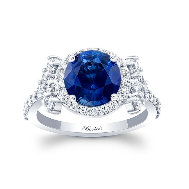 Platinum 2 Carat Lab Blue Sapphire And Diamond Cluster Ring