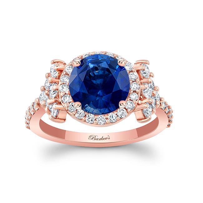 Rose Gold 2 Carat Lab Blue Sapphire And Diamond Cluster Ring