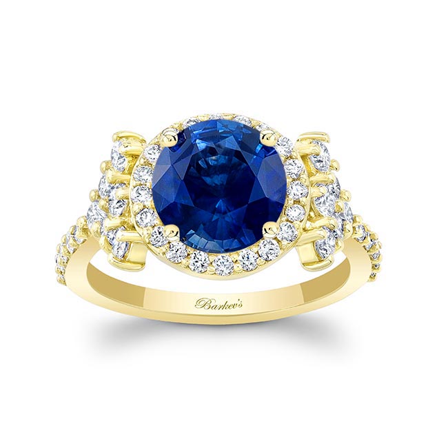 Yellow Gold 2 Carat Lab Blue Sapphire And Diamond Cluster Ring