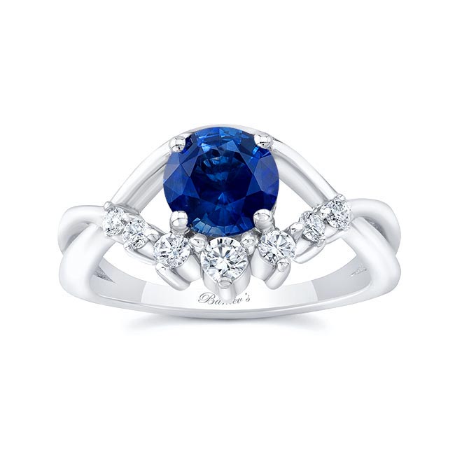White Gold Lab Blue Sapphire And Diamond Unique Engagement Ring
