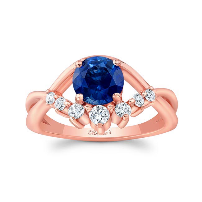 Rose Gold Lab Blue Sapphire And Diamond Unique Engagement Ring