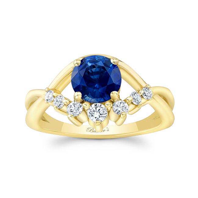 Yellow Gold Lab Blue Sapphire And Diamond Unique Engagement Ring