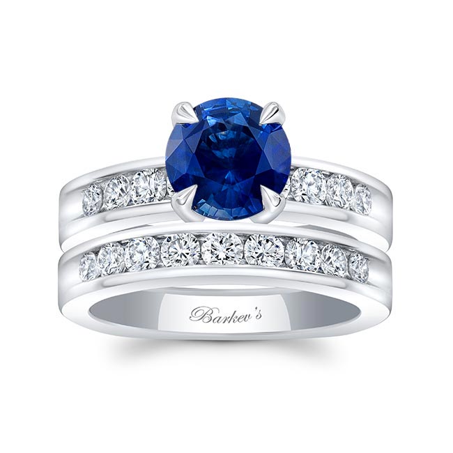 1 Carat Lab Blue Sapphire And Diamond Wedding Ring Set
