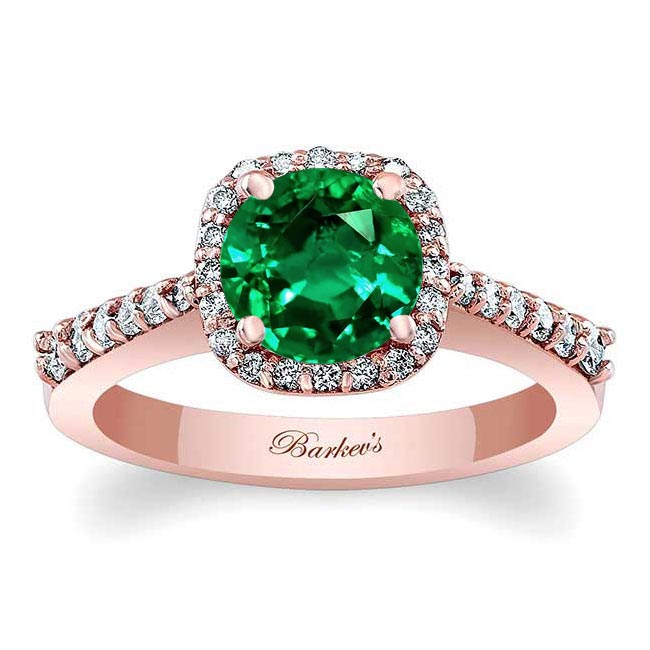 Rose Gold Round Emerald And Diamond Halo Ring