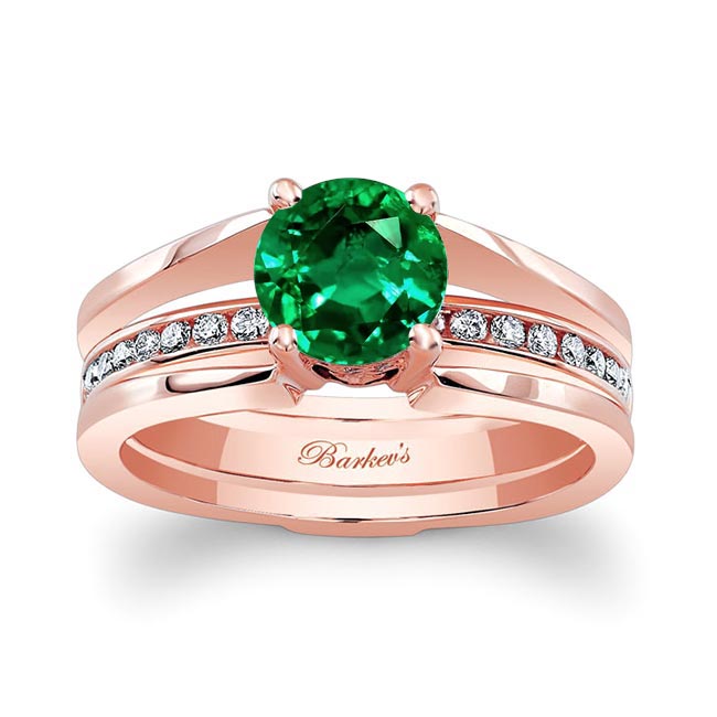 Rose Gold Interlock Lab Emerald And Diamond Bridal Set