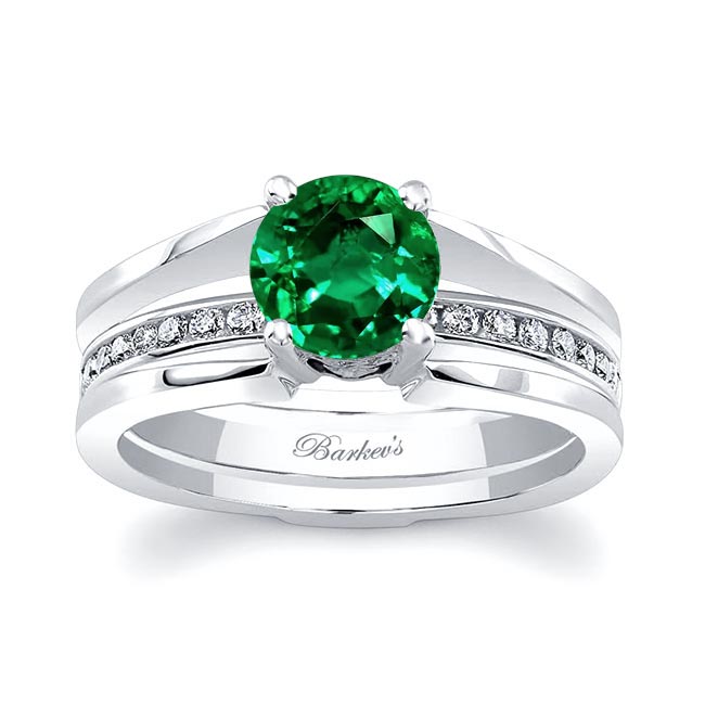 White Gold Interlock Emerald And Diamond Bridal Set