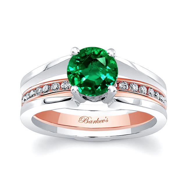 White Rose Gold Interlock Emerald And Diamond Bridal Set