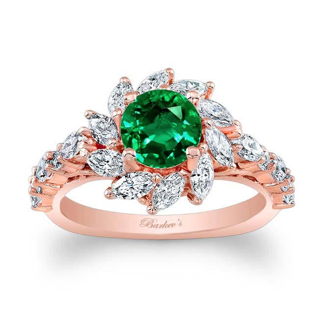 Rose Gold Lab Emerald And Diamond Sunflower Engagement Ring
