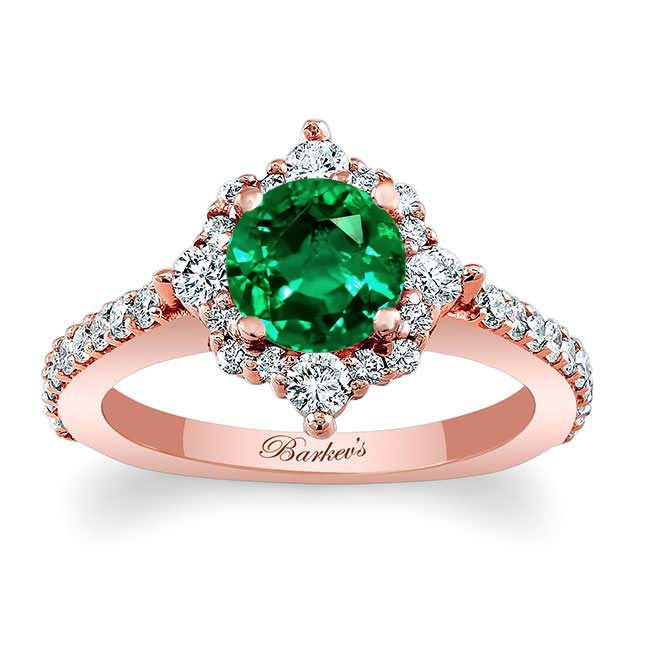 Rose Gold Classic Halo Lab Emerald And Diamond Engagement Ring