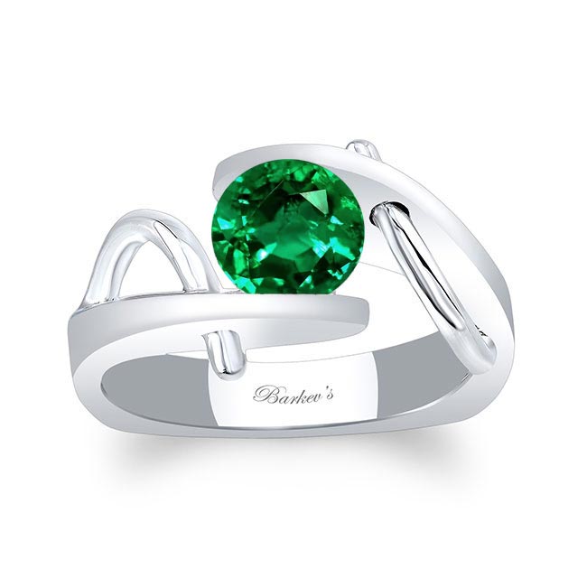 White Gold Solitaire Channel Set Emerald Ring