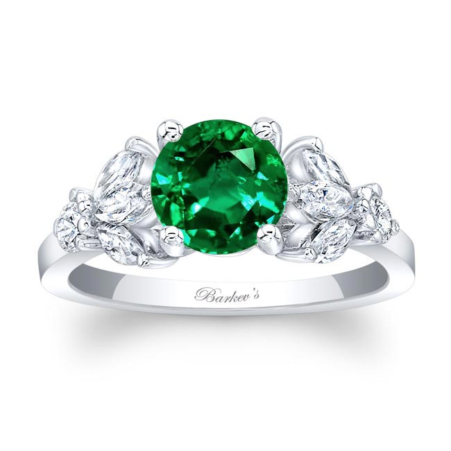 White Gold Marquise And Round Lab Emerald And Diamond Ring
