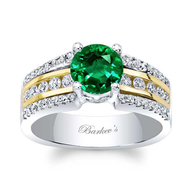 White Yellow Gold Round Emerald And Diamond Channel Set Engagement Ring