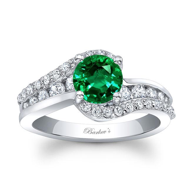 Curved Lab Emerald And Diamond Engagement Ring