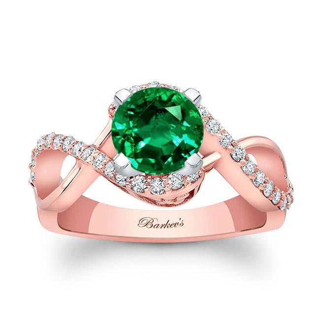 Rose Gold Lab Emerald And Diamond Infinity Twist Engagement Ring