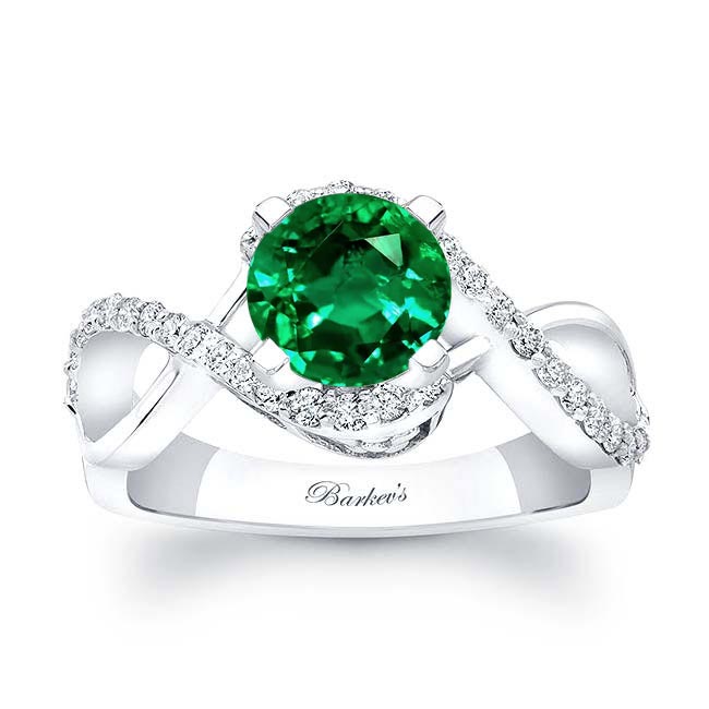 White Gold Lab Emerald And Diamond Infinity Twist Engagement Ring