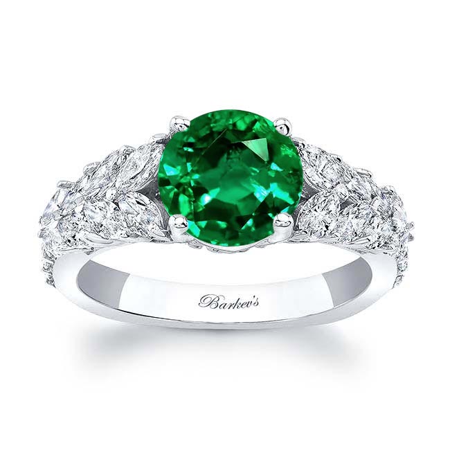 White Gold 2 Carat Round Emerald And Diamond Engagement Ring