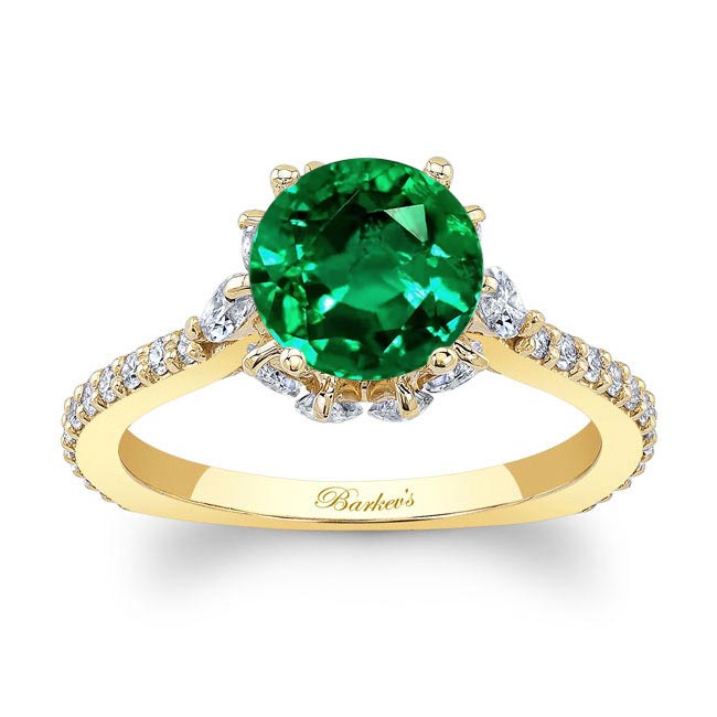 Yellow Gold 2 Carat Lab Grown Emerald And Diamond Ring