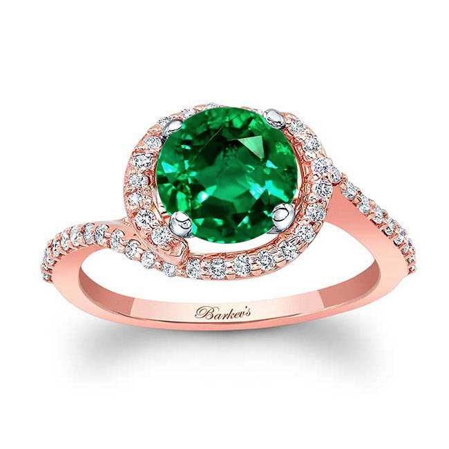 Rose Gold Emerald And Diamond Half Halo Engagement Ring