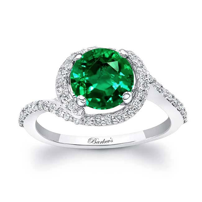 Lab Emerald And Diamond Half Halo Engagement Ring