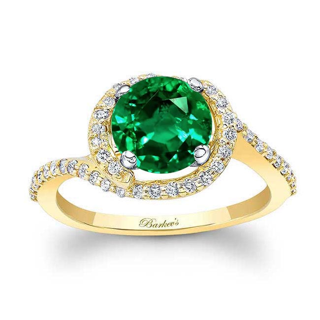 Yellow Gold Lab Emerald And Diamond Half Halo Engagement Ring