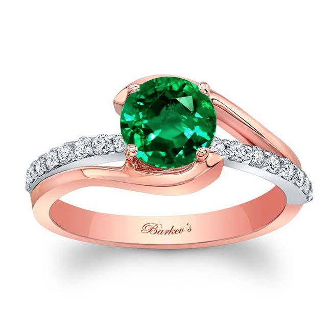 Rose Gold Simple 1 Carat Round Emerald And Diamond Ring