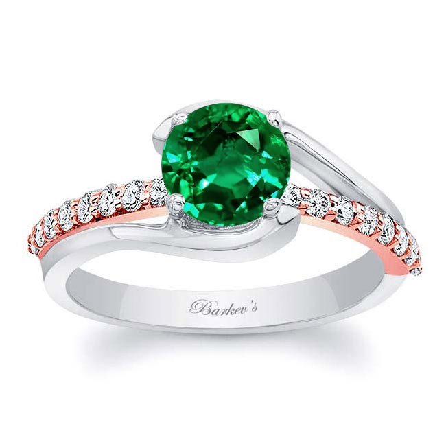 White Rose Gold Simple 1 Carat Round Lab Emerald And Diamond Ring