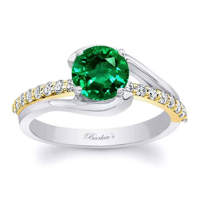 White Yellow Gold Simple 1 Carat Round Emerald And Diamond Ring